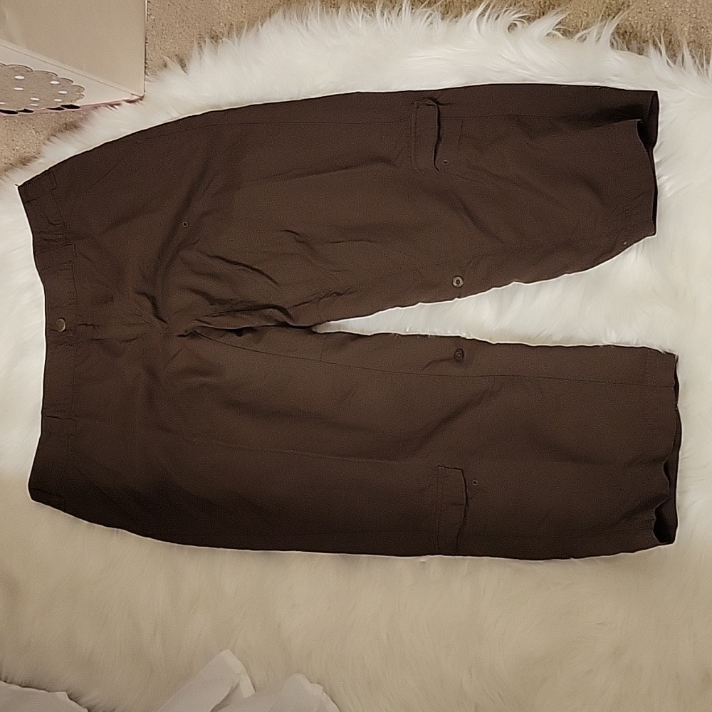 Columbia Titanium brown 100% nylon roll tab crop pants packable 3 pocket 12 EUC…